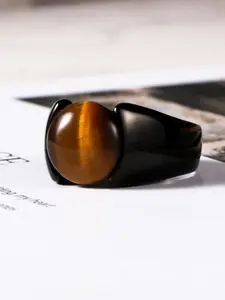 Stainless Steel Plated Ring for Men, Luxury Tiger Eye Stone Hand Accessory, Durable and Stylish Jewelry