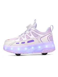 Multi-Color Roller Skates, Boys and Girls Four-Wheel Straight Line Skates, Student Sports Roller Skates, USB Charging LED Luminous Shoes