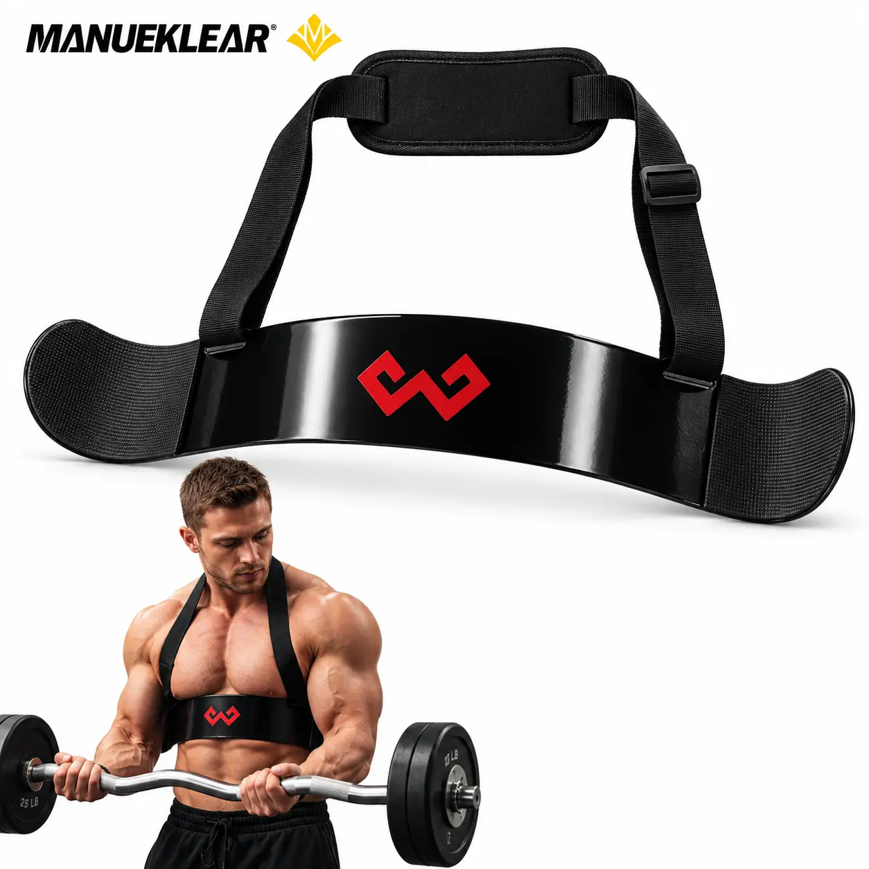 M MANUEKLEAR Arm Blaster - Thick Adjustable Bicep Curl Isolator, Gym Arm Workout Equipment, Barbell Curl Assistant, Lifting & Strength Workout Gear, Weight Training Tool Adjustable Fitness Tool Workout Accessory