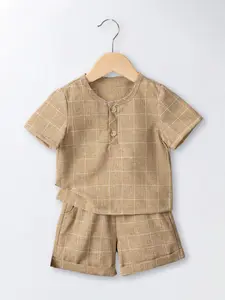 Boys Summer Plaid Set Round Neck T-Shirt Casual Shorts Simple Two-Piece Clothing Sets, Comfortable and Stylish Kids Clothing
