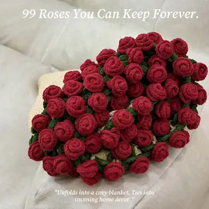 BUYHAPPY Magic Bloom Blanket Bouquet 2-in-1 Handmade Crochet Rose Throw & Floral Decor for Mother's Day Birthdays Anniversary Gifts Valentine Presents for Girls