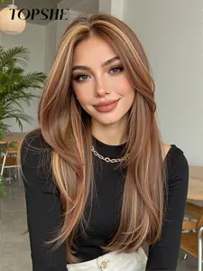 Topshe 113x6 HD Lace Front Wig with Natural Scandinavian Hairline | Caramel Highlights Daily Wear, Long Straight Hair for Women
