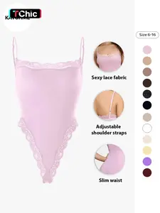 Women's Sexy Solid Color Spaghetti Strap Lace Trim Shaping Bust Bodysuit Body Sculpting Garment