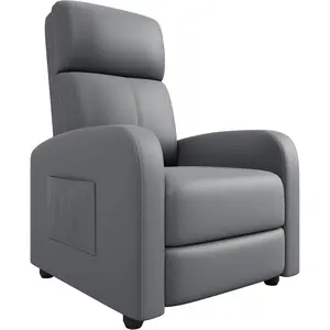 Garvee Recliner Chair, Leather Recliner Sofa for Adults, Lazy Recliner with Ergonomic, Adjustable Push Back Single Sofa, with Side Pocket, Tall Back & Padded Seat, Home Theater Seating for Living Room, Grey