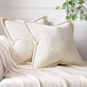 2 PCS Neutral Modern Decorative Pillow Covers 18x18 Inch, Super Soft Chenille Crimping Design, Zipper Polyester Square Machine Washable Cushion Cover, for Sofas, Living Rooms, Farmhouses and Medieval Modern Home Decoration, Cushion Slipcovers
