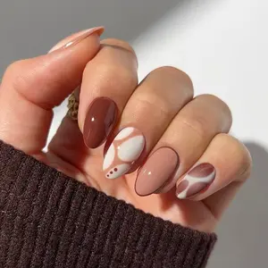 24pcs Short Oval French Tip Press-On Nails, Leopard Blush Pattern Acrylic False Nails, Glossy Nude Set for Women and Girls, Stylish Acrylic Nails, Nail Art Design