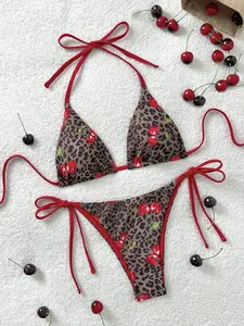 VYNCE Sexy Reversible Cow Print Bikini Set High Stretch Tie Side High Waist 2 Piece Bathing Suit with Removable Padding