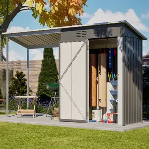 ARCH Durable 5x3FT Galvanized Steel Shed & Gazebo Combo, Easy Assembly Lean-To Storage with Open Pergola, All-Weather 2-in-1 Garden Shed for Tool Storage, Patio, Backyard