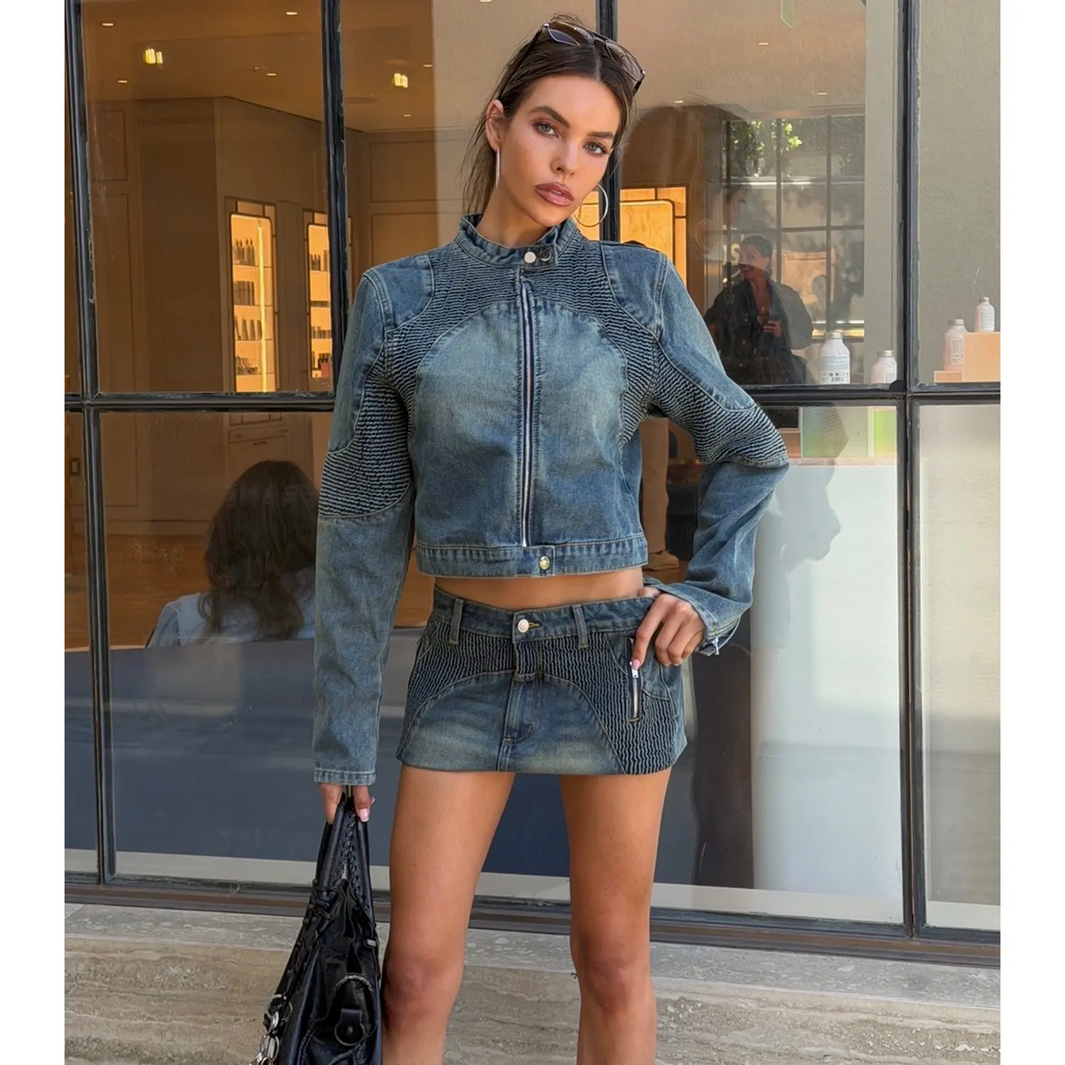 Street Mood Denim Moto Crop Jacket
