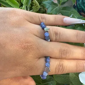 Sodalite Bead Ring with Charm - Handmade Jewelry for Men and Women