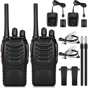 RADIO TD-V2 Long Range Rechargeable Walkie Talkies for Adults with Earpiece and MIC, 16 Channels Handheld Radio, Black