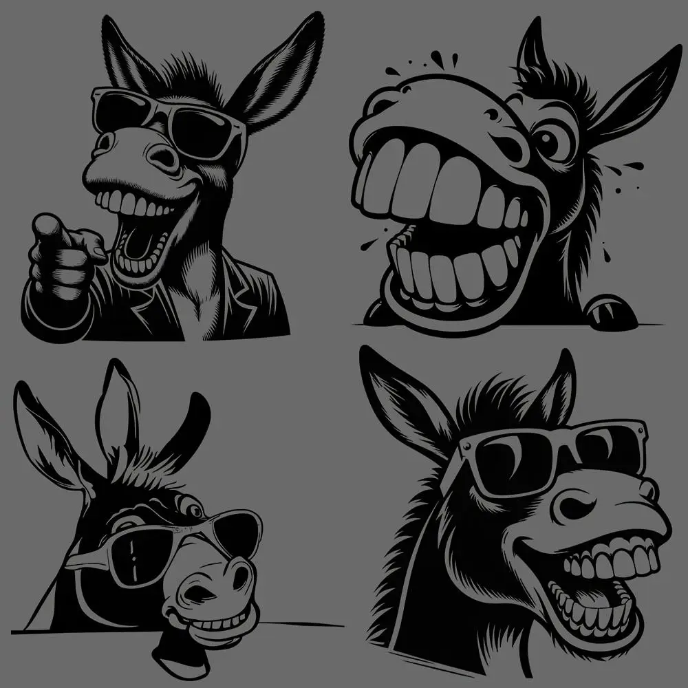 Donkey Design Iron on Transfer Sticker, 6 Counts/set Washable Heat Transfer Designs, DIY Crafts Art Decals Diy Material for Clothing T-shirt Mask Jeans Backpack