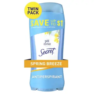 Secret Invisible Solid Antiperspirant and Deodorant, Spring Breeze, 2.6 Oz , Twin Pack Procter & Gamble