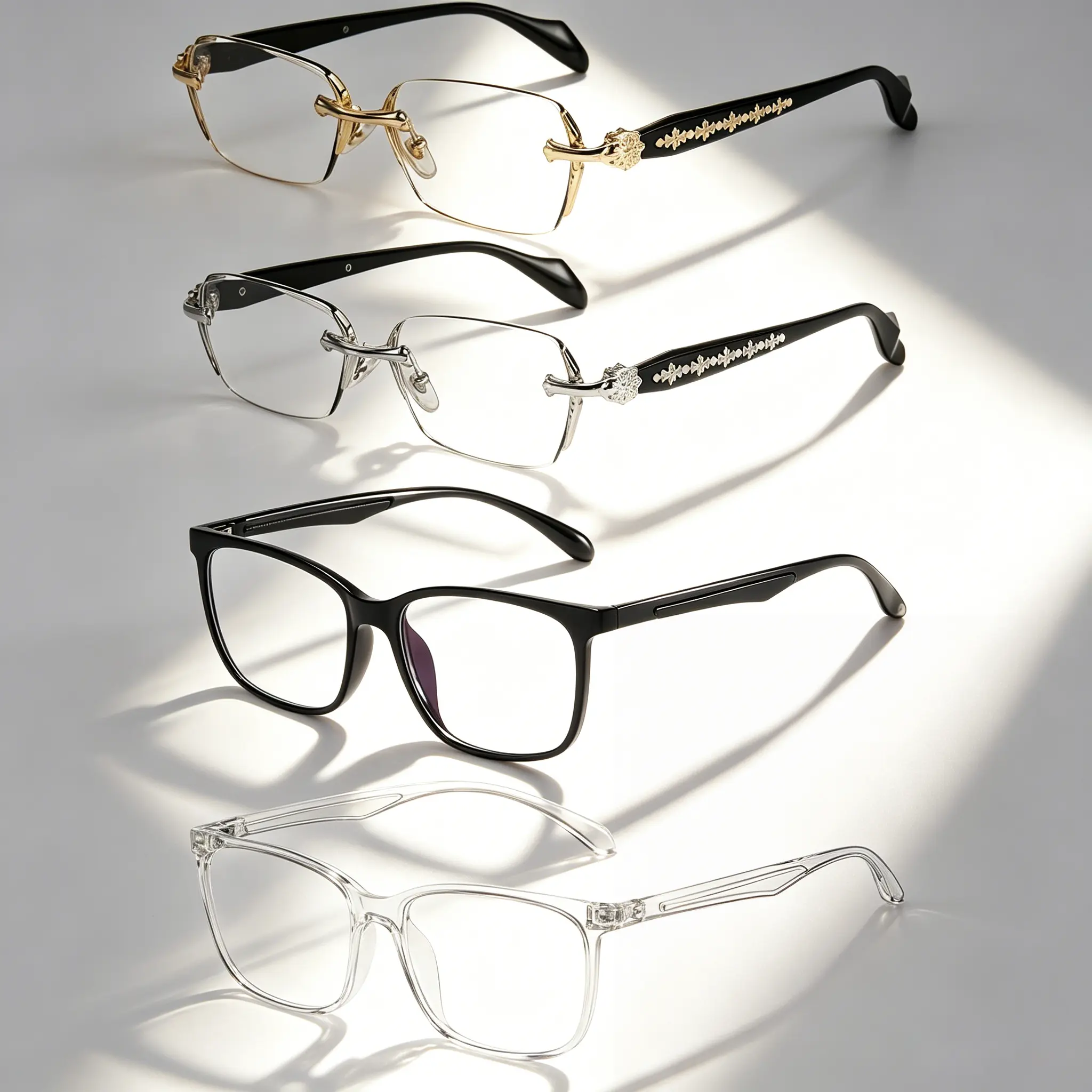 【Summervibes】1/4Pcs Rimless High Quality Eyewear, Frameless Glasses with Diamond-Cut Edges, Rectangular HD Clear Lenses, Gold and Silver Plating Fashion Temple Metal Decor Accessories, Unisex Fashion Metal Temples Daily Use Street Style, Gifts Thoughts