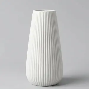 Luxury White Ceramic Vase, Modern Ribbed Fluted Design, Flower Vase for  Decor, Cute Vase for Pampas Grass, Living Room, Dining Table, Farmhouse, Office, Bedroom, Kitchen Shelf