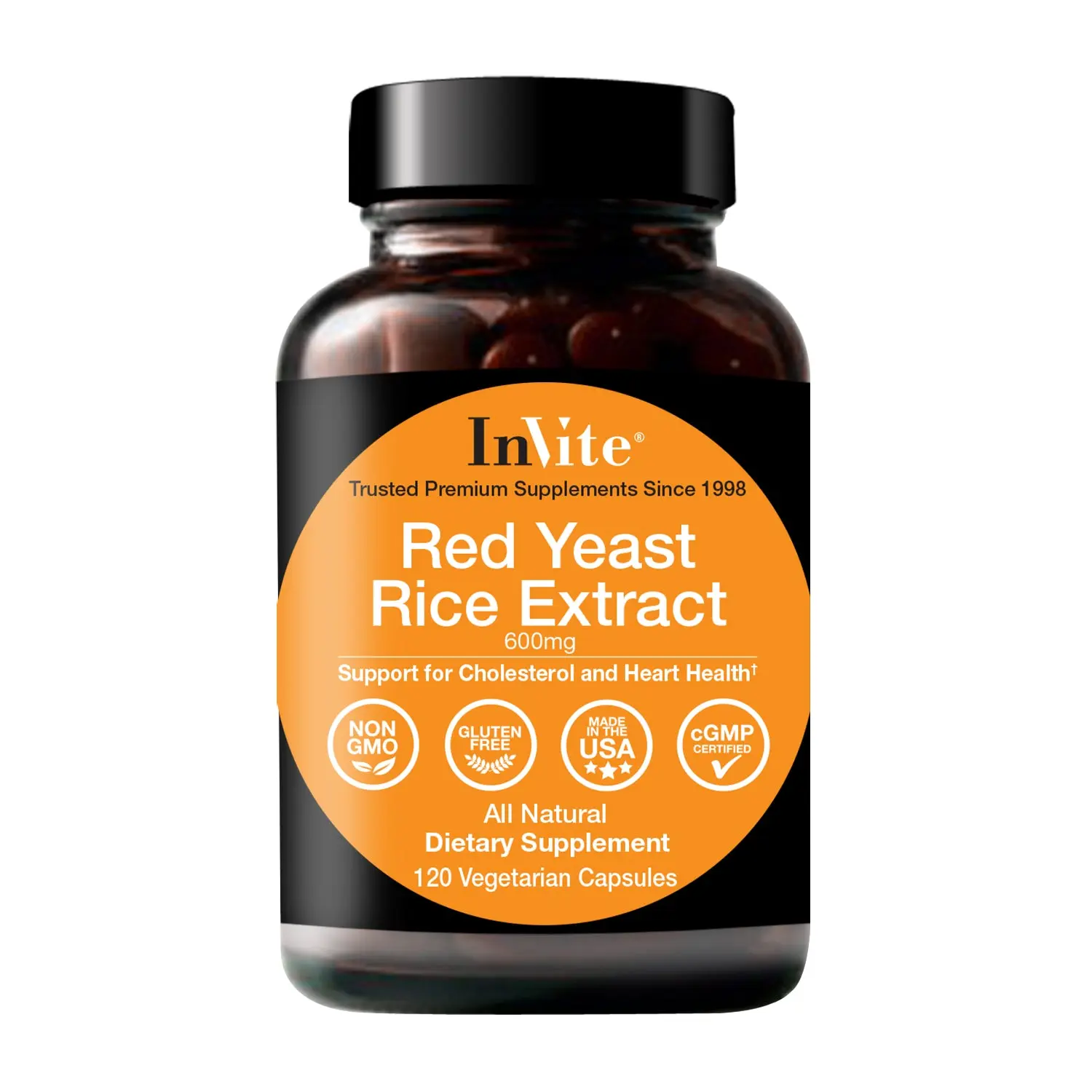 InVite Red Yeast Rice Extract 600mg - Non-GMO, Made in USA, 120 Vegetarian Capsules for Cholesterol & Heart Health