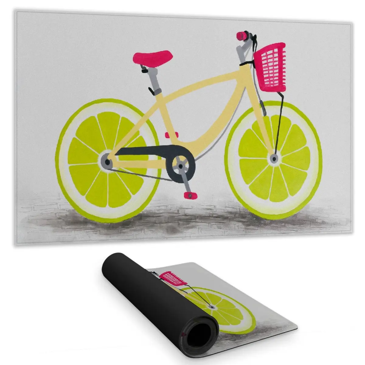 14 x 24 in. Rectangular 360-Degree Rotating Stand Desk Mat with Unique Lime Bike Art, Rubber Back, Non-Slip Design, Desk Protection, Home Decor for Study Area, Ideal Gift