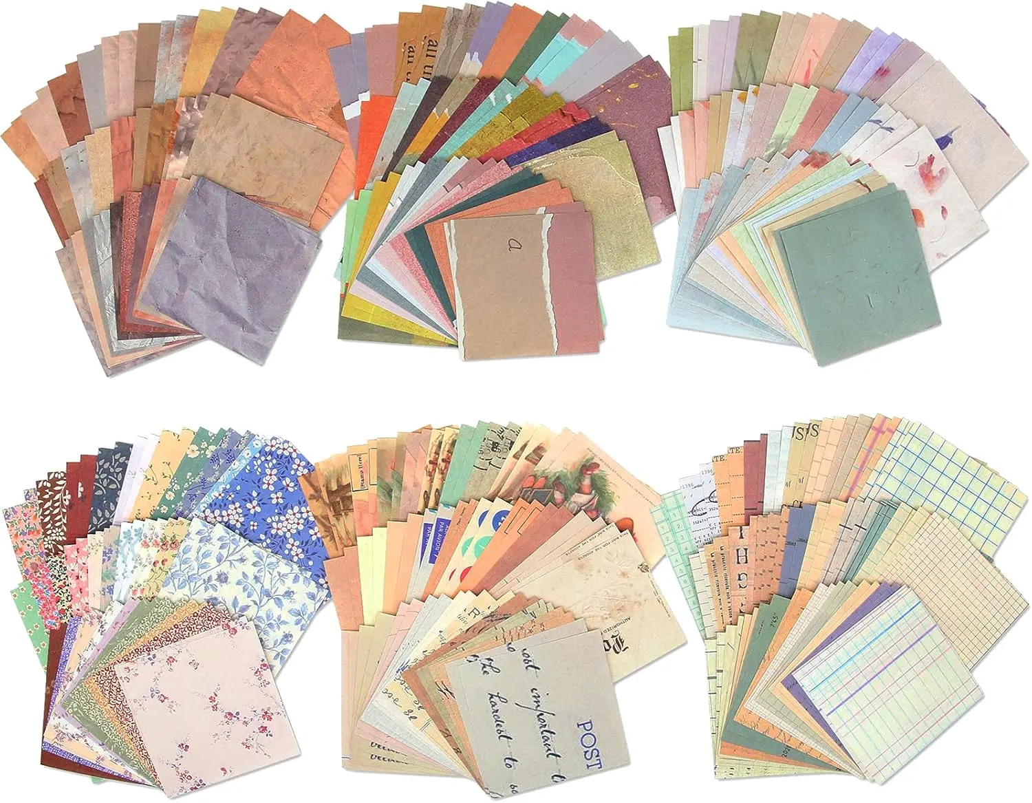 Vintage Scrapbook Paper Kit (6 Packs, 360 Sheets), Multicolor Rectangular Matte Craft Paper, Junk Journaling Supplies for Art, DIY Projects, Artwork, Stamp Use