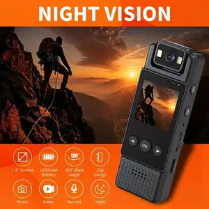 2025 Professional FHD Night Vision DV Camera, black, 1080P, equipped with a screen, made of ABS material, stable and clear shooting, travel mini action camera, USB charging, 1200mAh lithium polymer rechargeable battery, suitable for cycling and pet record