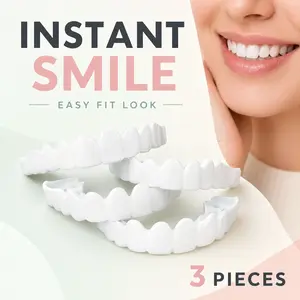 Simple Snap Dentures【3 Pack】Quick Whitening Look Photo-Ready Smile Cosmetic Teeth Cover NaturalFix Unisex Fit Makeup