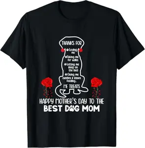 Happy Mother's Day Dog Mom T-Shirt- Digital Print, Fitted Short Sleeve, Medium Length, Hand Wash Only, Versatile for All Seasons - Fabric, Clothes
