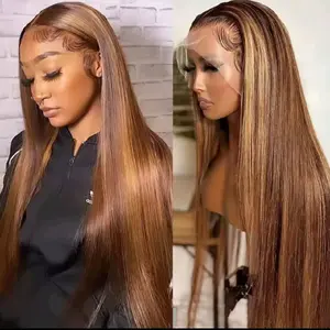 20 inches Highlight Ombre Human Lace Wig Brazilian Hair Straight Style for Women hair chocolate hair
