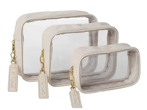 Lucky Love Diaper Bag Organizing Pouches | Set of 3 Including Diaper Clutch | Dry Wet Bag (Cream Clear Trio Pouches w/Removable Tags)