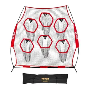 VEVOR 8x 8 ft Football Trainer Throwing Net, Training Throwing Target Practice Net with 6 Target Pockets, Knotless Net Includes Straps and Portable Carry Case, Improve QB Throwing Accuracy, Red