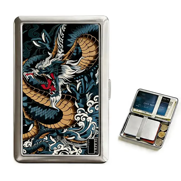 Vintage Card Holder Trinkets Stash Tin BoxMetal Wallet Business Card ID Holder DurableStainless Steel Epoxy Resin Design Compact