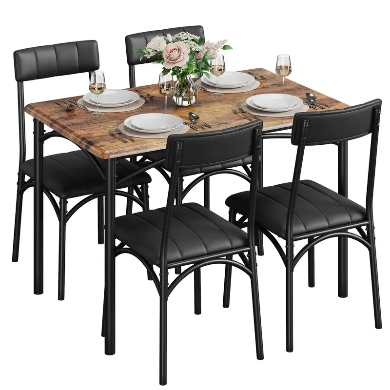 Modern 5-Piece Dining Table Set - 4 Upholstered Modern Contemporary Industrial Dining Chairs, Fully Assembled Multi-Person Commercial Furniture for Kitchen Use, Upholstered Dining Chairs