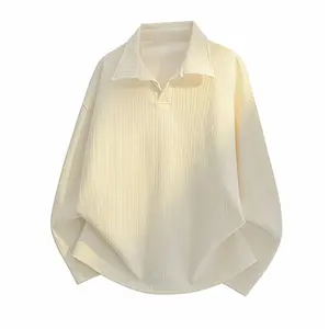 Turn-down collar casual textured sweatshirt, men’s loose pullover jacket, wheat-textured polo-collar sweatshirt, spring loose casual long-sleeve T-shirt