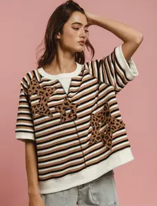 Bibi Short Sleeve Stripe Top Star Patchwork Cheetah
