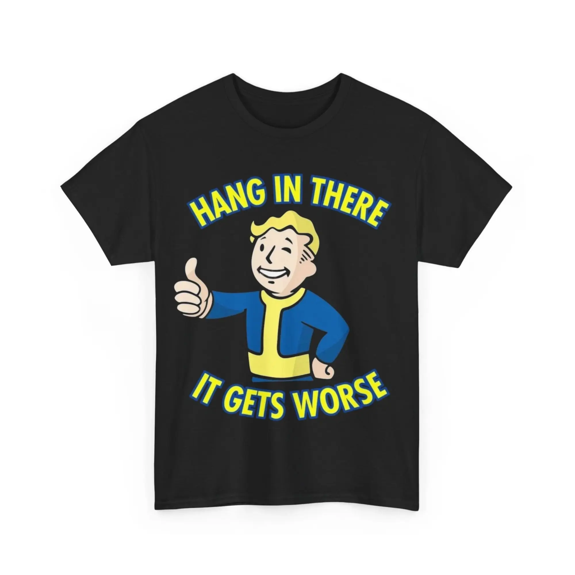 Summer Outfits Fallout Graphic T-Shirt, Hang In There It Gets Worse Funny Vintage Game Unisex Heavy Cotton Tee, Trendy Casual Daily Top, Perfect Gift Idea