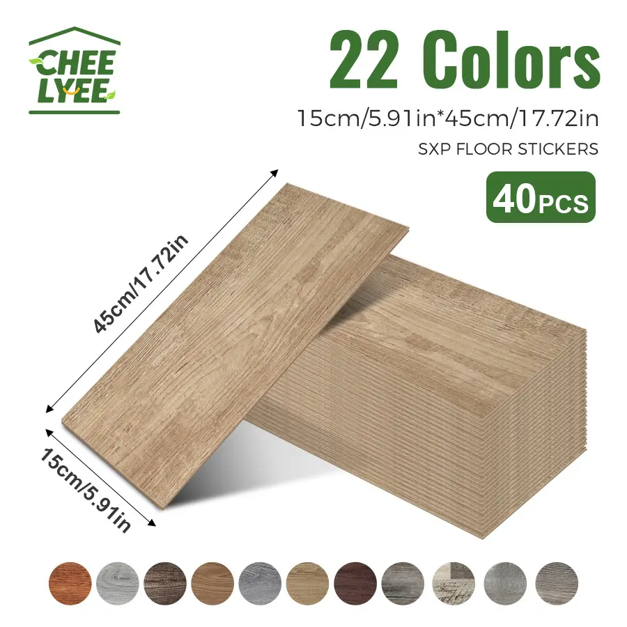 40Pcs SXP Self-Adhesive Wood Grain Strips Peel-and-Stick Wall & Floor Decals For DIY 5.91"x17.72" Easy Application For any room