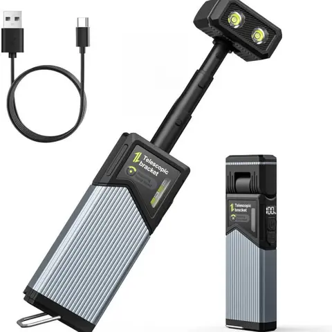 Professional Compact Smart Telescopic Magnetic Base Work Light - 5-Mode USB-C Charge LED Inspection Lamp with Digital Display, Rotating Head, Folding Hook, IP44 Rating, 160g, Red Light, USB Rechargeable Flashlight for Car Repair Mechanics, Camping
