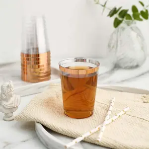 12-Pack Plastic Party Cups 10oz Clear with Rose Gold Rim - Versatile Disposable Tumblers for Events & Outdoor Gatherings