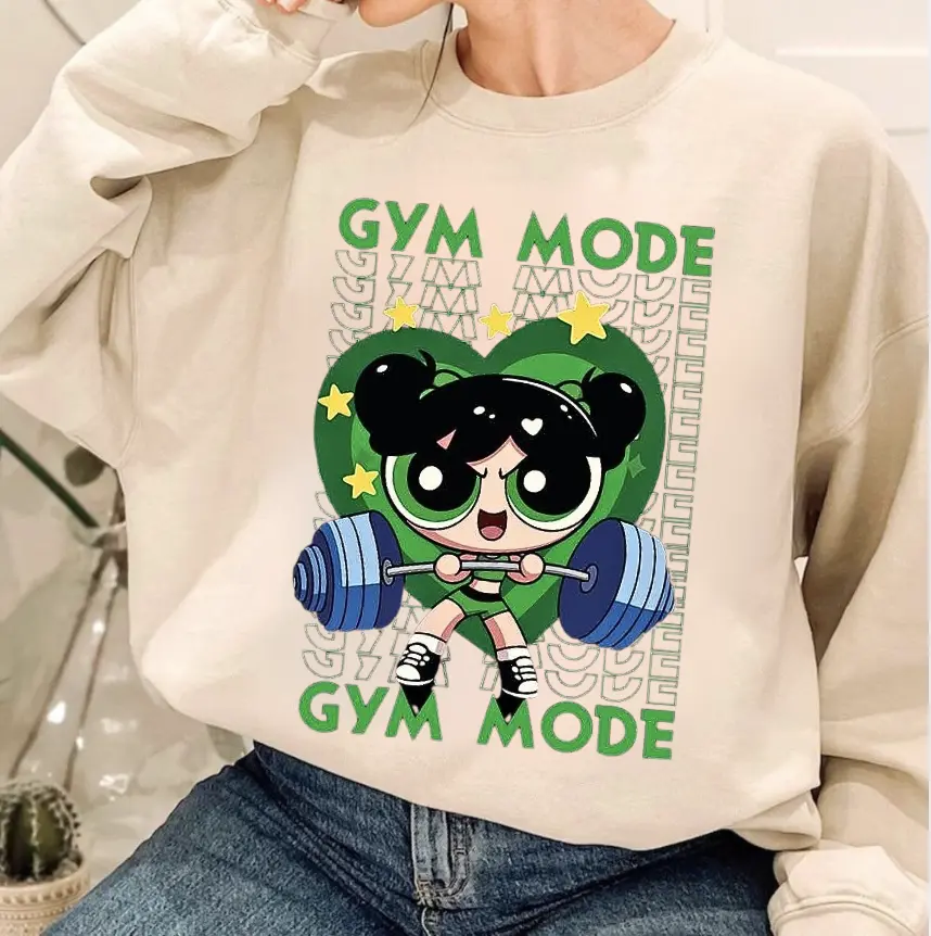 Gym Mode Powerpuff Sweatshirt, Powerpuff Gym Shirt, Powerpuff Gift for Women, Cute Gift For Her/him, Womenswear Tops