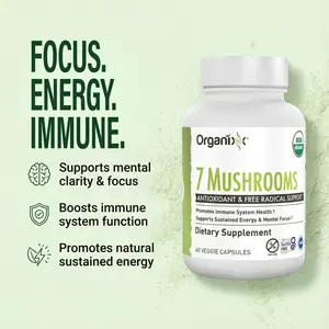 Organixx USDA Organic Mushroom Supplement, 7 Fermented Mushrooms – Lions Mane, Shiitake, Cordyceps, Turkey Tail, Reishi – for Immune & Digestion Support, 60 Vegetarian Capsules