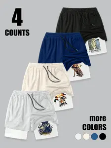 Animal Print Casual Shorts, Multi-Color Patchwork, Wild Pattern Design, Loose-Fitting, Daily Commute Wear, Pair with Tee or Vest, Flamingo Print Shorts