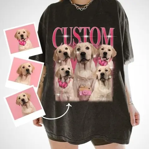 Custom Retro Dog Bootleg Shirt with Pet Photo - Men's Top for Pet Lovers - Printed, Womenswear custom  shirt  women Tshirt