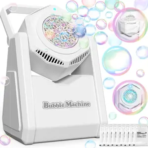 Bubble Machine for Kids Toddlers - Portable 90° Bubble Maker with Bubble Solution - Automatic Battery Operated Bubble Toys 20000+ Bubbles/Mins, Perfect for Parties, Birthday, Wedding, Christmas, White Multifunctional Bubble Making Machine