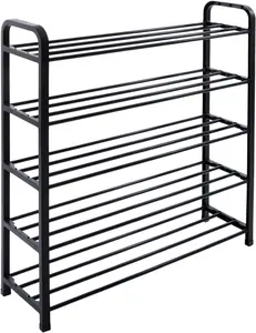 5-Tier Metal Shoe Rack Organizer, 29.69 x 28 x 7.38 inches, Black, Storage Shelf for Closet