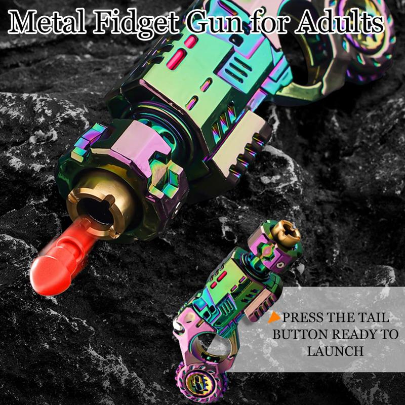 Stress Relief Relax EDC Gyro Finger Toy,Mini Alloy Fidget Toy,Spinner, Slider & launcher 3-in-1 EDC Fidget Toys,EDC Launcher Toy ADHD Tools,Soft Bullet Ejection,Cool Gadgets for Men with Gift Box,Ideal Gifts and Collections