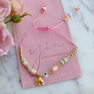 Pink Lucky Protection Dainty Beaded Bracelet Adjustable Beaded Design