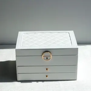 PU Material Multi-Layer Jewelry Storage Box, Necklace Earrings Organizer, Wedding Anniversary Gift, Velvet Drawer Locking Case
