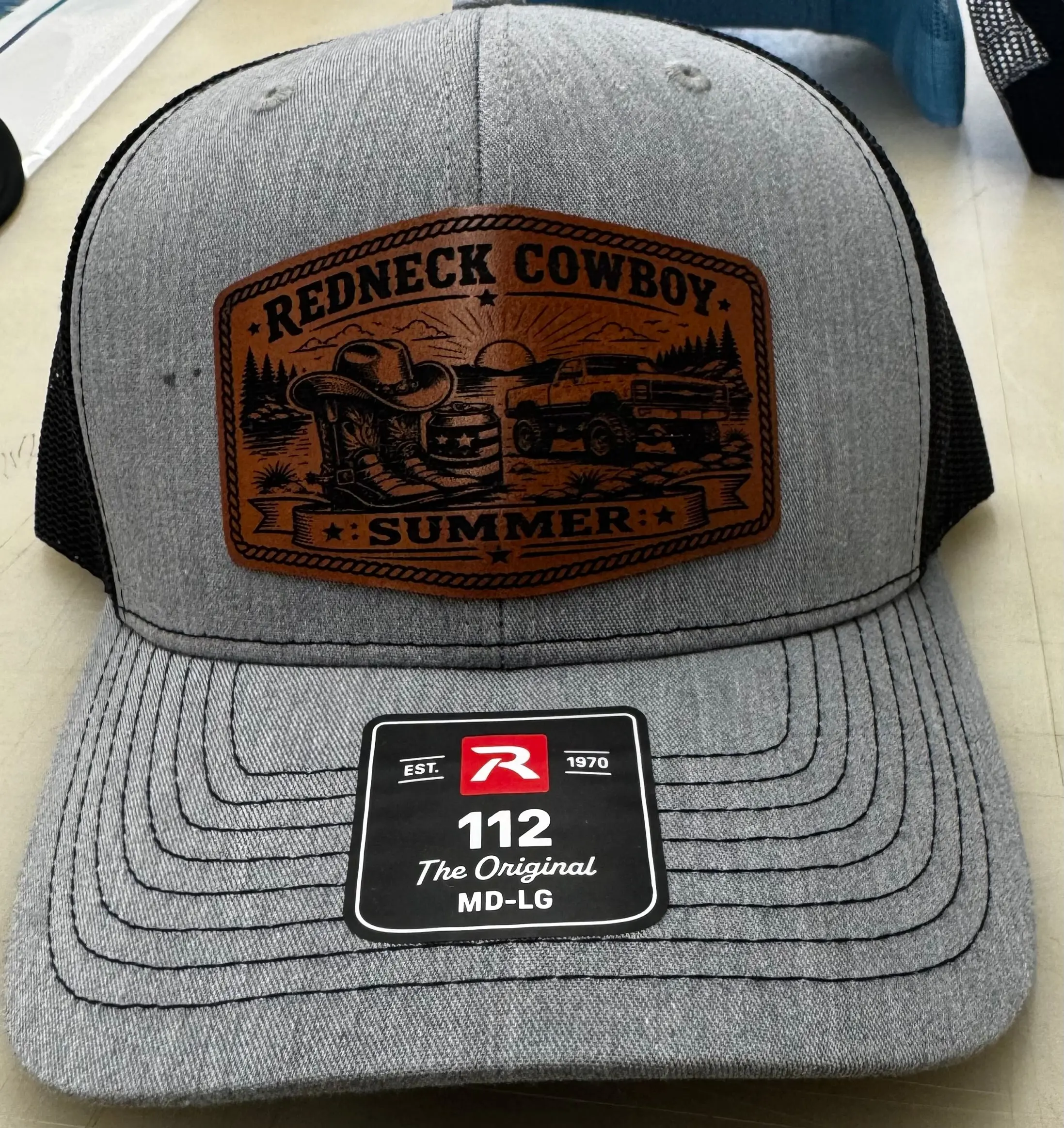 Redneck Cowboy Summer Leather Patch Hat | Richardson 112 Trucker Hat
