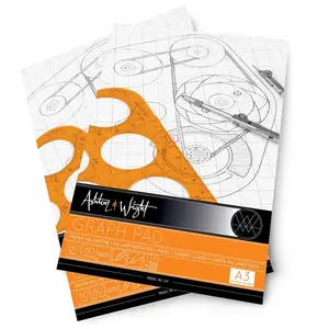 Ashton and Wright - A3 Grey-Grid Graph Pad - 80gsm Paper - 60 Sheets - Pack of 5
