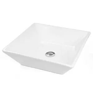 Aquaterior 16" Square Porcelain Bathroom Sink Vanity Vessel w/ Drain