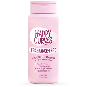 HAPPY CURVES Comfort Powder: Talc Free Anti Chafe Body & Foot Dusting Powder Deodorant to Control Inner Thigh Chafing, Private Areas, and All Over Body for Women (4 Ounce (Pack of 1), Fragrance-Free)