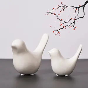 White Bird Small Animal Figurines Statues Ceramic Decor for Home Office Desktop Bookshelf Bedroom Living Room Cabinets 2 Pcs
